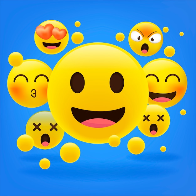 Emoticons amarelos. Coleção de emoji dos desenhos animados.