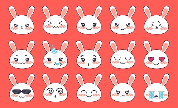 Emoticons com uma coleção de emoticons de coelho branco