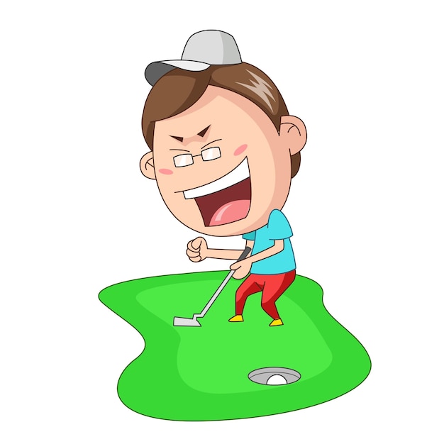 Vetor emoticons com várias poses relacionadas ao golfe