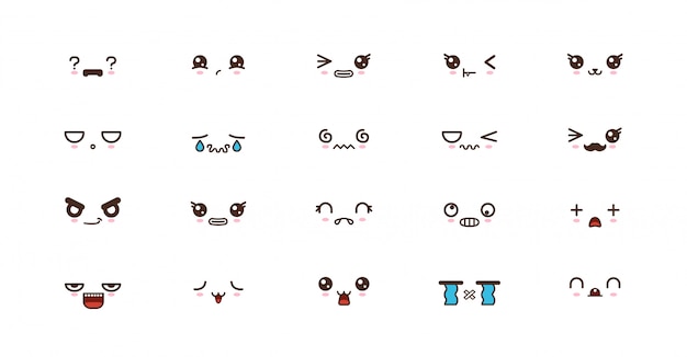 Emoticons de sorriso kawaii. emoji japonês