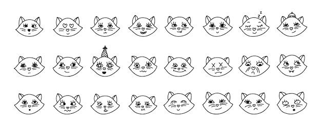 Emoticons esboçam Emoji enfrenta emoticon engraçado sorriso linha preta i