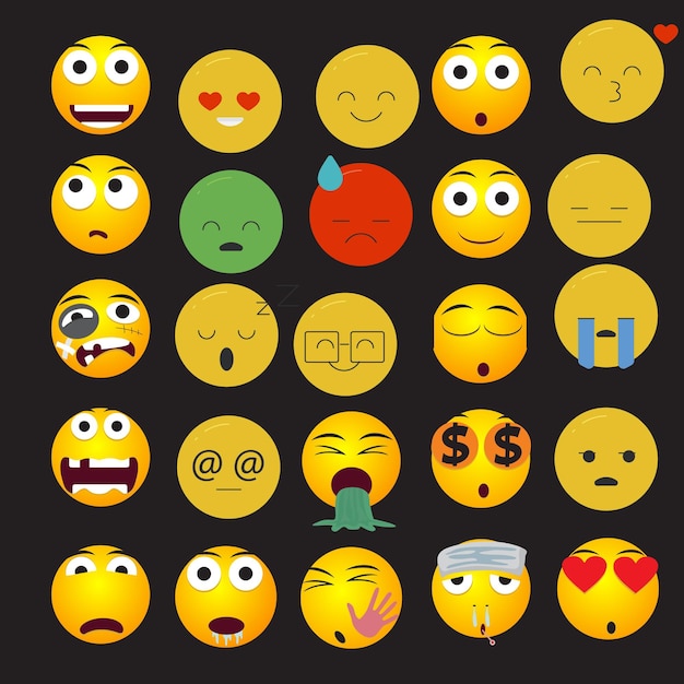 Emoticons grande coleção de arte de linha e cores planas
