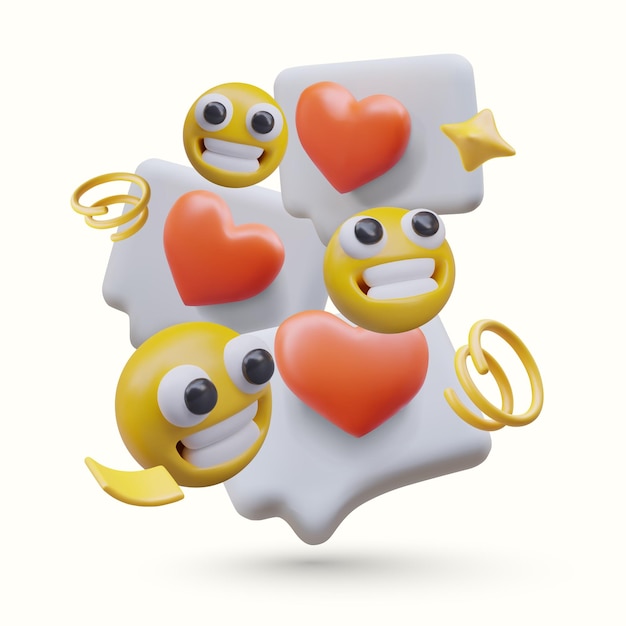 Emoticons sorridente notificações com corações estrelas decorativas molas