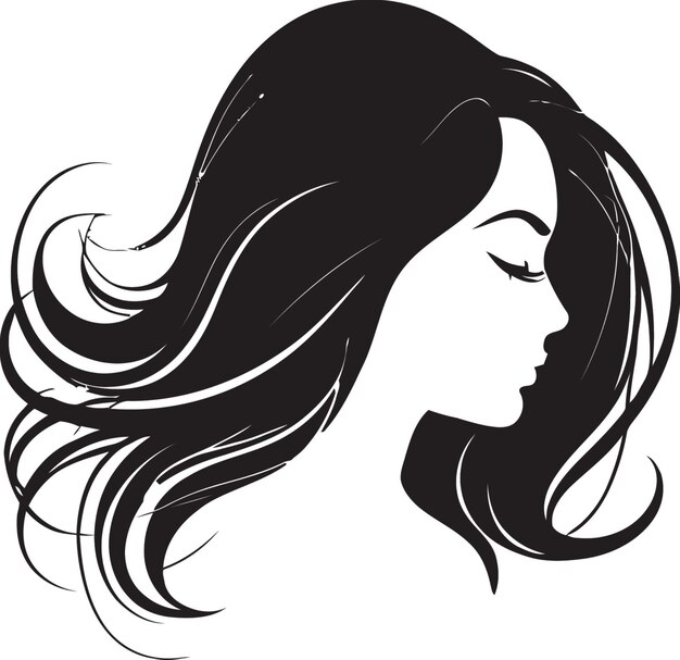 Vetor empoderamento através da serenidade emblema de rosto feminino preto em monocromático ícone vetorial de elegância intrigante