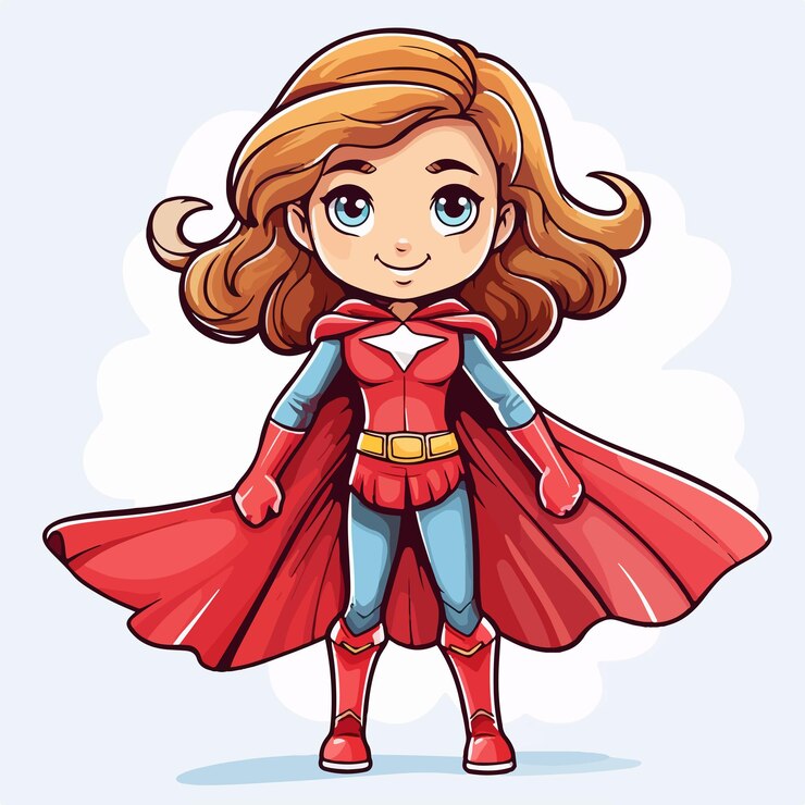 Vetor empoderando a personagem de desenho animado de super-herói em design desenhado à mão
