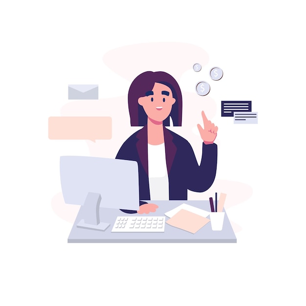 Empregado de contador no trabalho design de vetor de ilustração de estilo plano