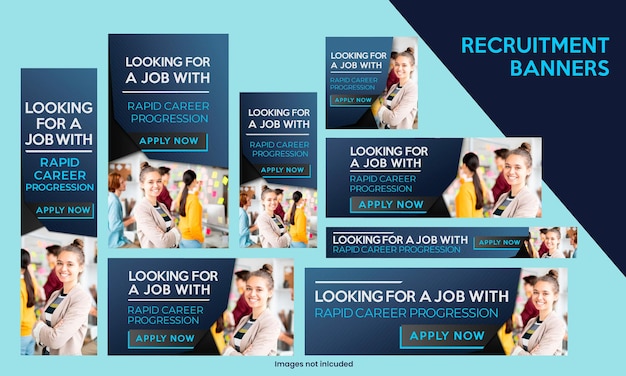 Emprego de recrutamento e organização de agência de empregos com banners da web de serviços de contratação e recrutamento anúncios