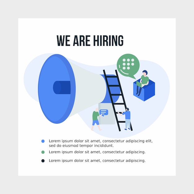 Vetor emprego e contratação de cartaz de ilustração para mídias sociais