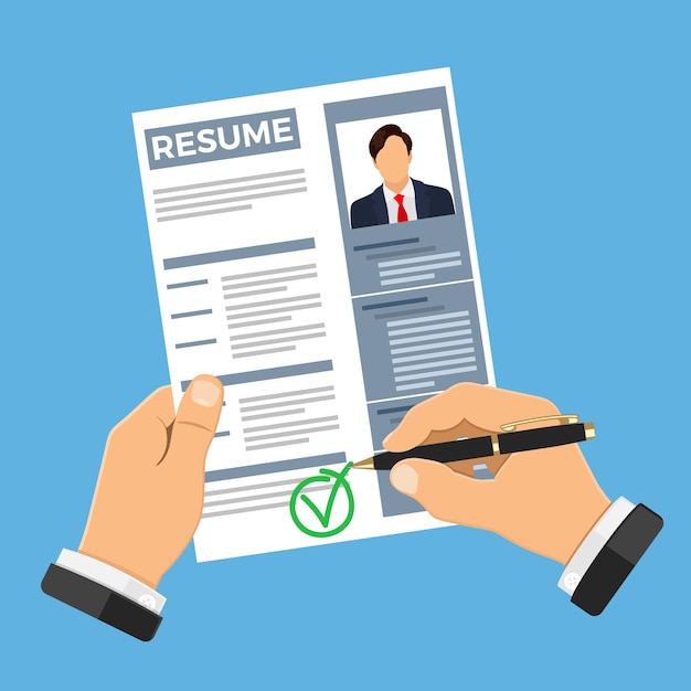 Emprego, recrutamento e conceito de contratação com currículo de candidato a emprego.