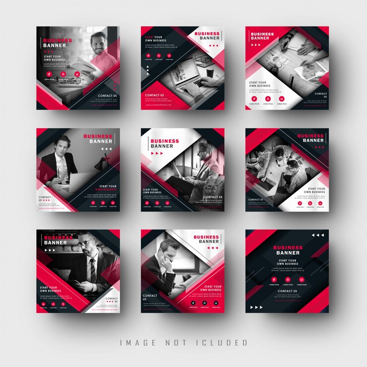 Empresa Negócios Mídia Social Instagram Feed Post Banner Modelo Preto Vermelho