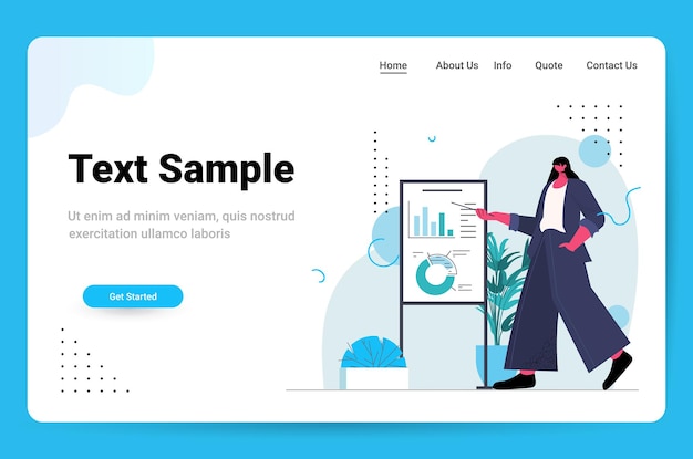 Empresária analisando dados financeiros no flip chart mulher de negócios fazendo apresentação horizontal completo cópia espaço ilustração vetorial