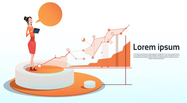 Empresária visualização análise financeira gráfico finanças empresarial carta cópia espaço