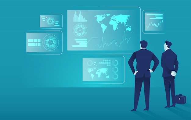 Empresário assistindo interface de holograma futurista