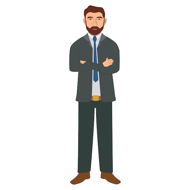 Empresário com braços cruzados personagem homem de terno e gravata trabalhador de escritório confiante