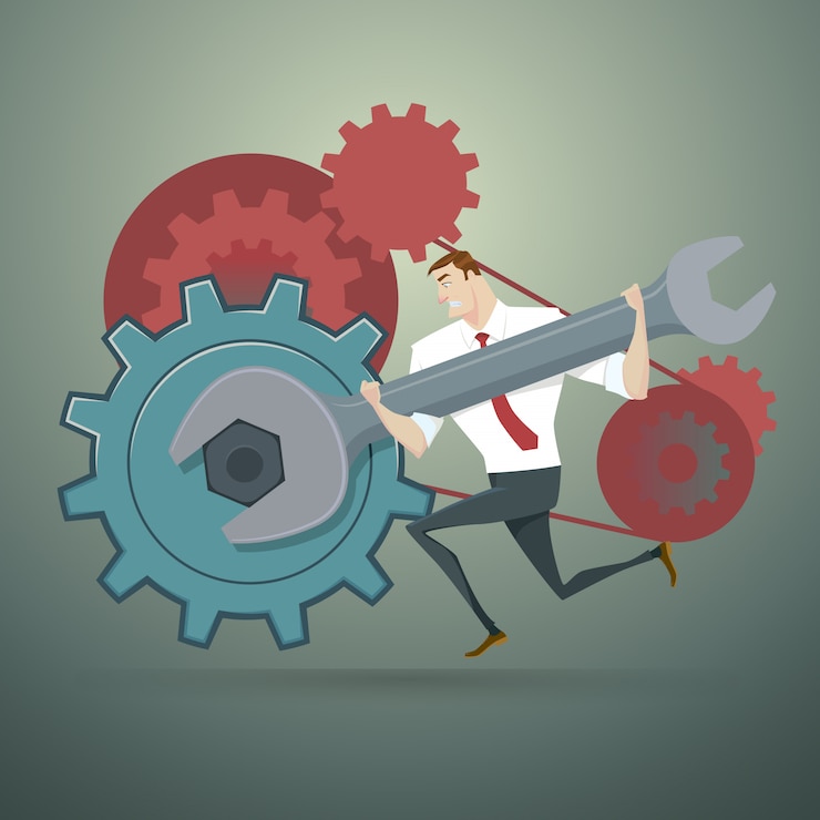 Vetor empresário com chave e engrenagens. ilustração vetorial.