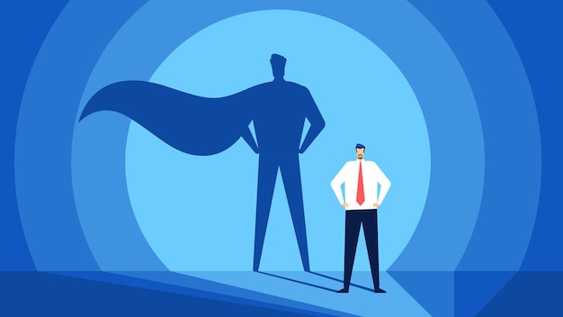 Empresário com conceito de liderança sombra de super-herói