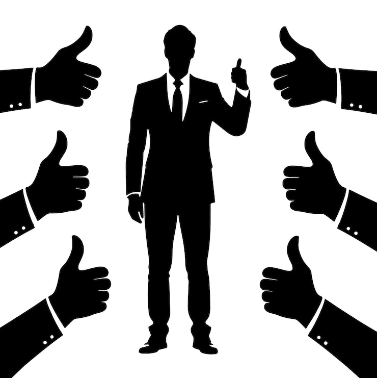 Vetor empresário com o polegar para cima
