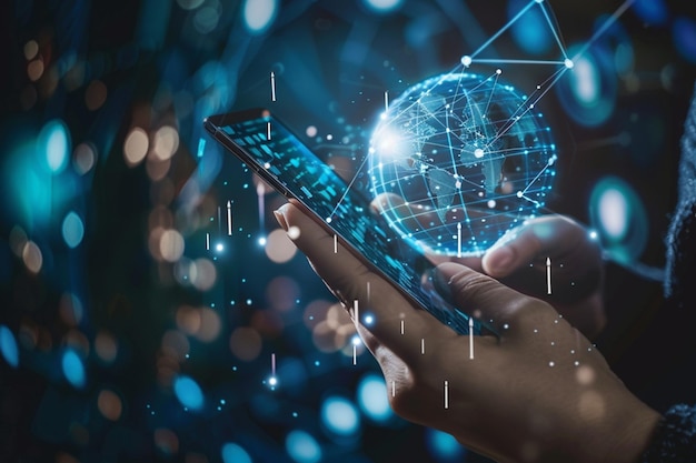 Empresário conectar-se à rede global e criar uma nova abordagem para o projeto de investimento e desenvolver