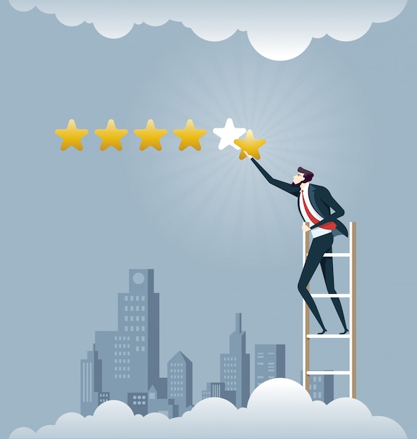 Empresário dando cinco star rating - conceito de negócio