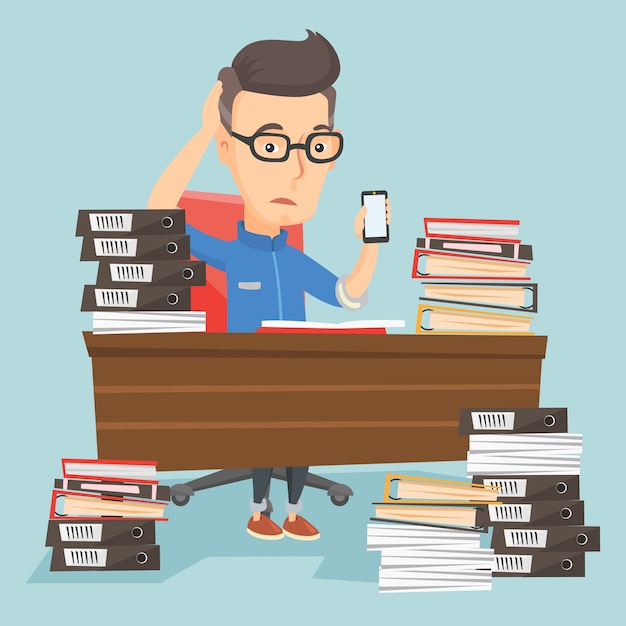 Empresário de desespero, trabalhando no escritório.