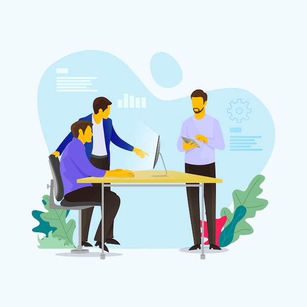 Empresário de ilustração discutir com a equipe