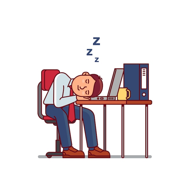 Empresário, dormir, trabalho, vetorial, ilustração