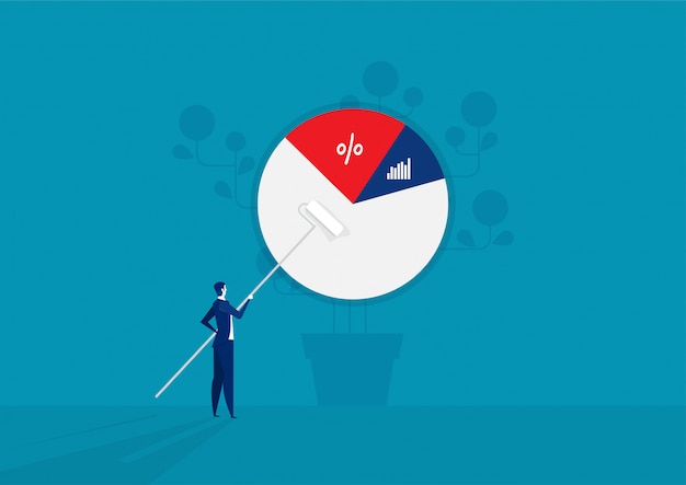 Empresário draw pie diagram statistics conceito de gráfico financeiro ilustração vetorial