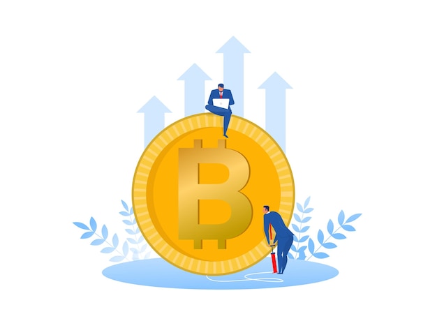 Empresário está bombeando o conceito de criptomoeda de crescimento de bitcoins