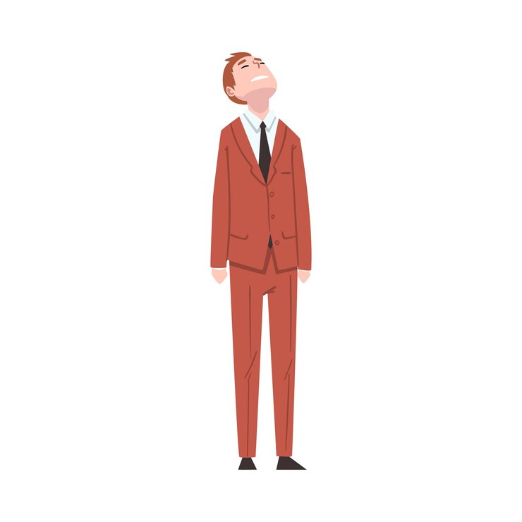 Vetor empresário estressado de pé e olhando para cima trabalhador de escritório masculino infeliz personagem de terno cansado ou exausto gerente ilustração vetorial