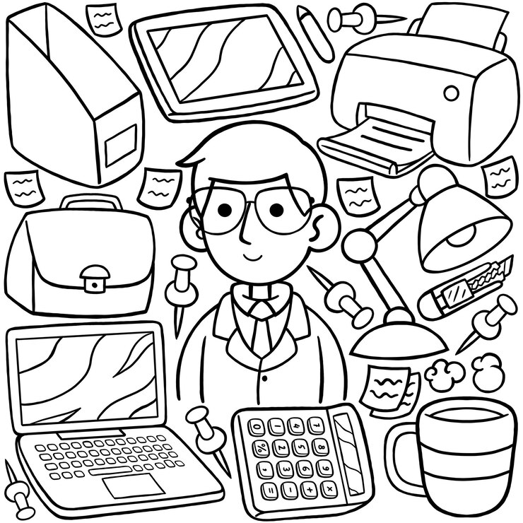 Empresário Kawaii Doodle Linha Arte Ilustração Vetorial