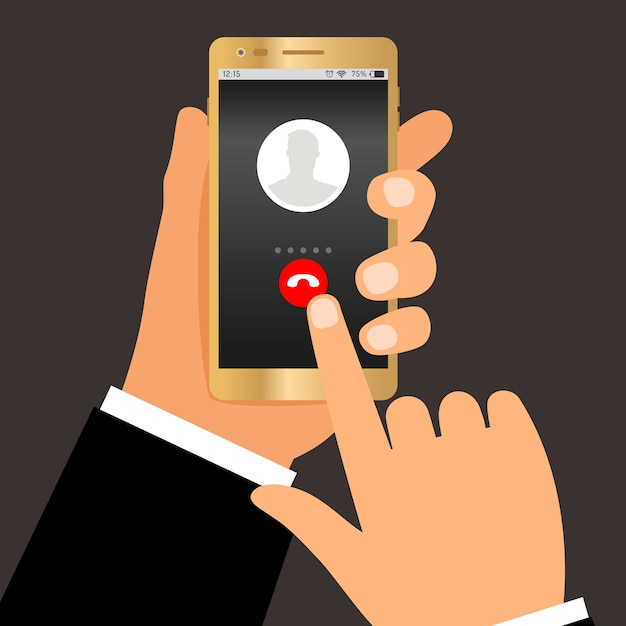 Vetor empresário mãos telefonema. discagem de telefone ou conceito de conversa de smartphone