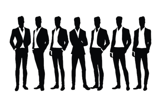 Empresário masculino vestindo ternos e conjunto de silhueta em pé vetor Empresários masculinos anônimos sem rostos em posições diferentes Funcionários de escritórios modernos usando pacotes de silhueta uniforme