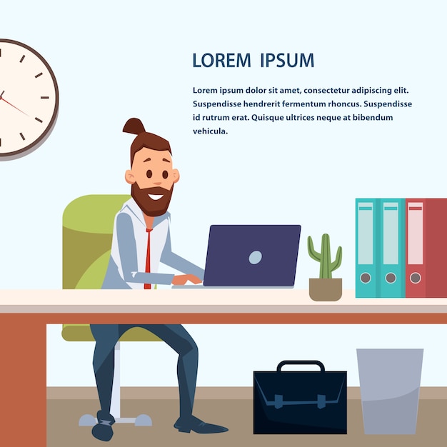 Empresário na moda trabalho pelo Laptop na área de escritório