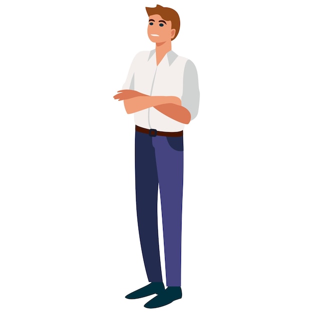 Vetor empresário posando personagem de uma pessoa de sucesso em roupas de negócios ilustração vetorial em estilo simples