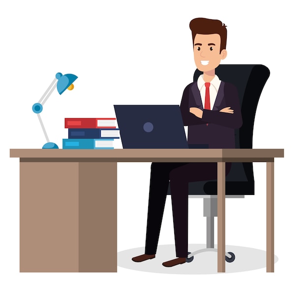 Vetor empresário sentado no design de ilustração vetorial de escritório
