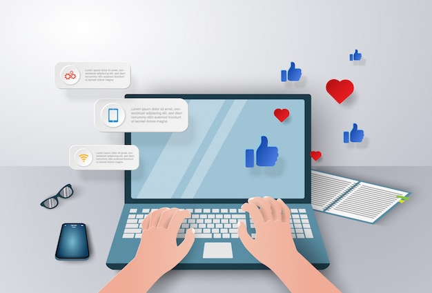 Empresário, trabalhando com o laptop para marketing de negócios ou E-commerce