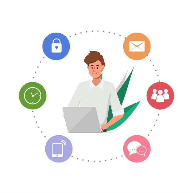 Empresário, trabalhando com um computador portátil e infográfico.