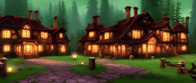 Vetor enchanted casa de fadas bonita em velha floresta ilustração vetorial sonho mágico floresta de fantasia com grande
