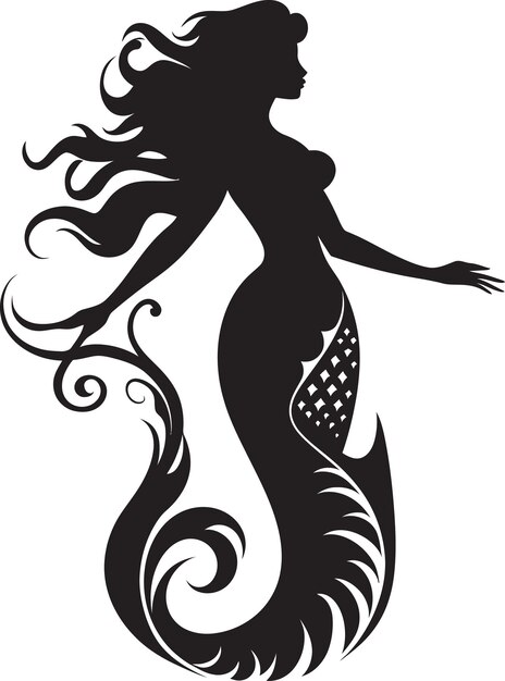 Vetor enchanted depths black vector mermaid symbol aquatic allure mermaid logo design (desenho de logotipo da sereia)