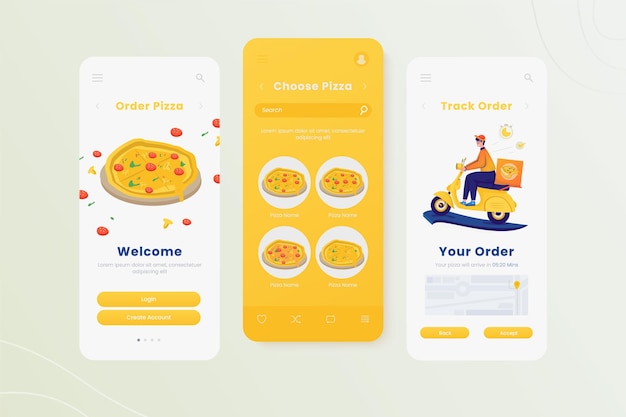 Encomenda entrega de pizza com modelo de ui de tela móvel