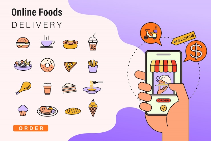 Vetor encomendar alimentos on-line do aplicativo por telefone inteligente