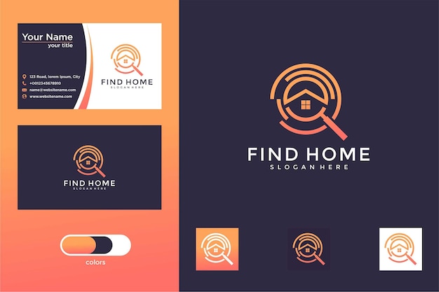 Encontrar casa elegante design de logotipo e cartão de visita