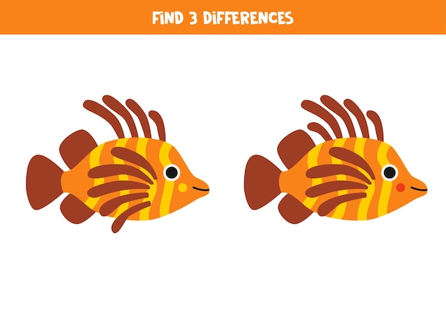 Encontre 3 diferenças entre dois peixes-leão bonitos dos desenhos animados