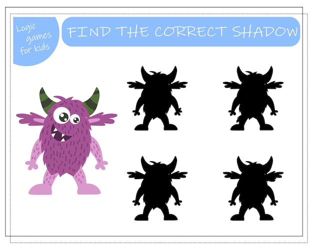 Encontre a sombra certa, um jogo educativo para crianças, monstros de desenhos animados, alienígenas em um disco voador