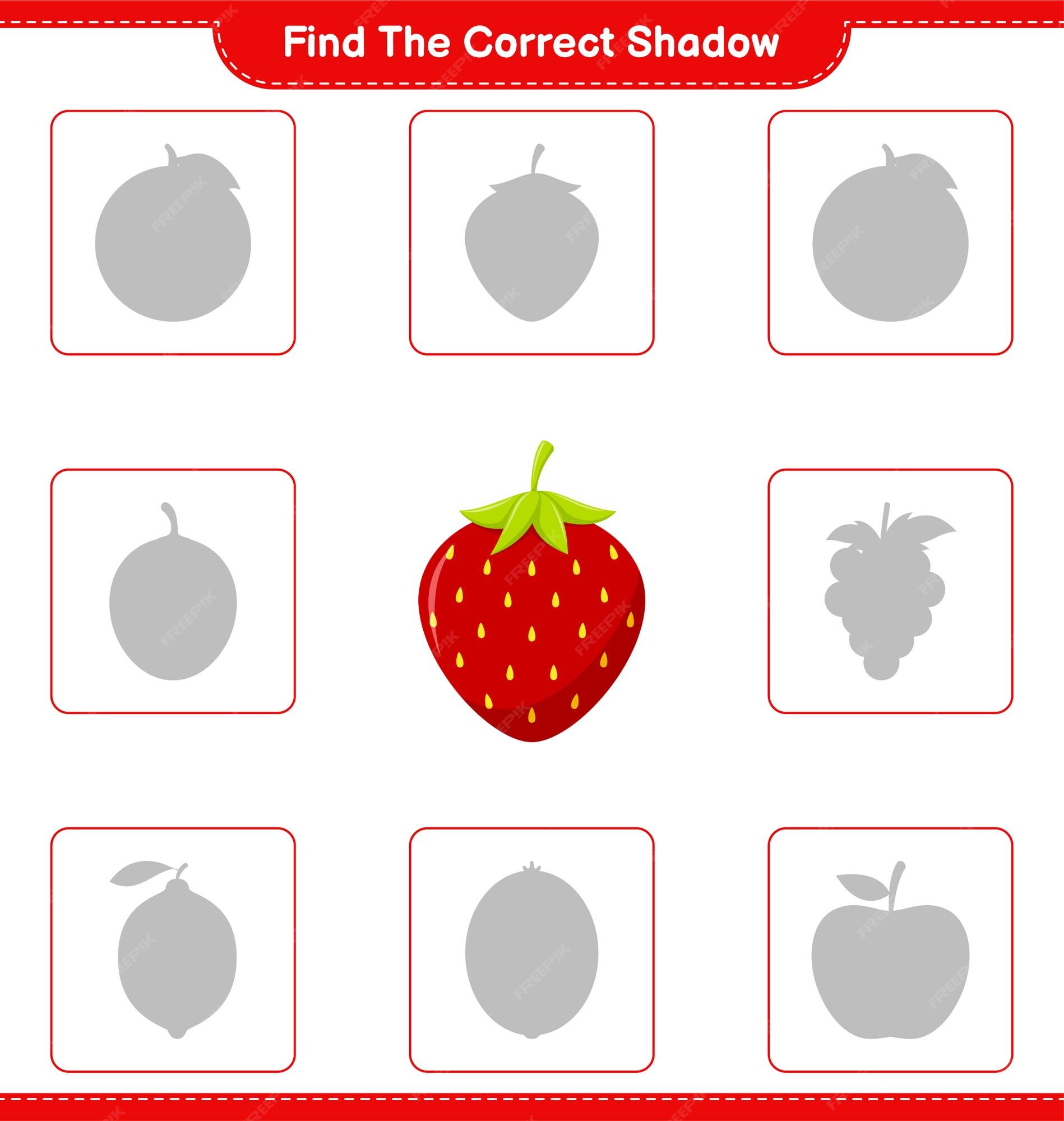 Sorvete com morango encontre a sombra correta jogo de correspondência de  sombra vetor dos desenhos animados