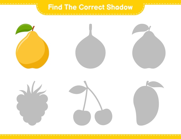 Encontre a sombra correta. encontre e combine a sombra correta de quince. jogo educativo para crianças, planilha para impressão