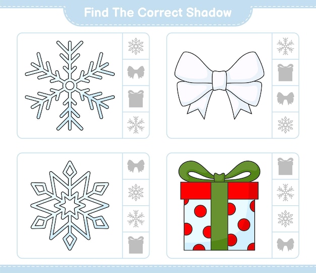 Encontre a sombra correta encontre e combine a sombra correta de ribbon snowflake e gift box