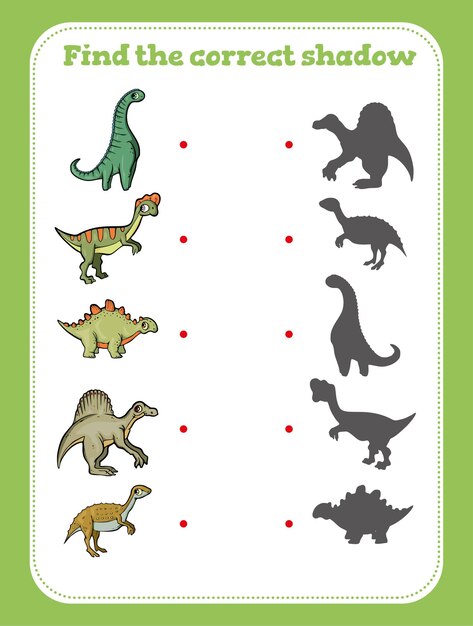 encontre a sombra correta. dinossauros fofos. jogo educativo para