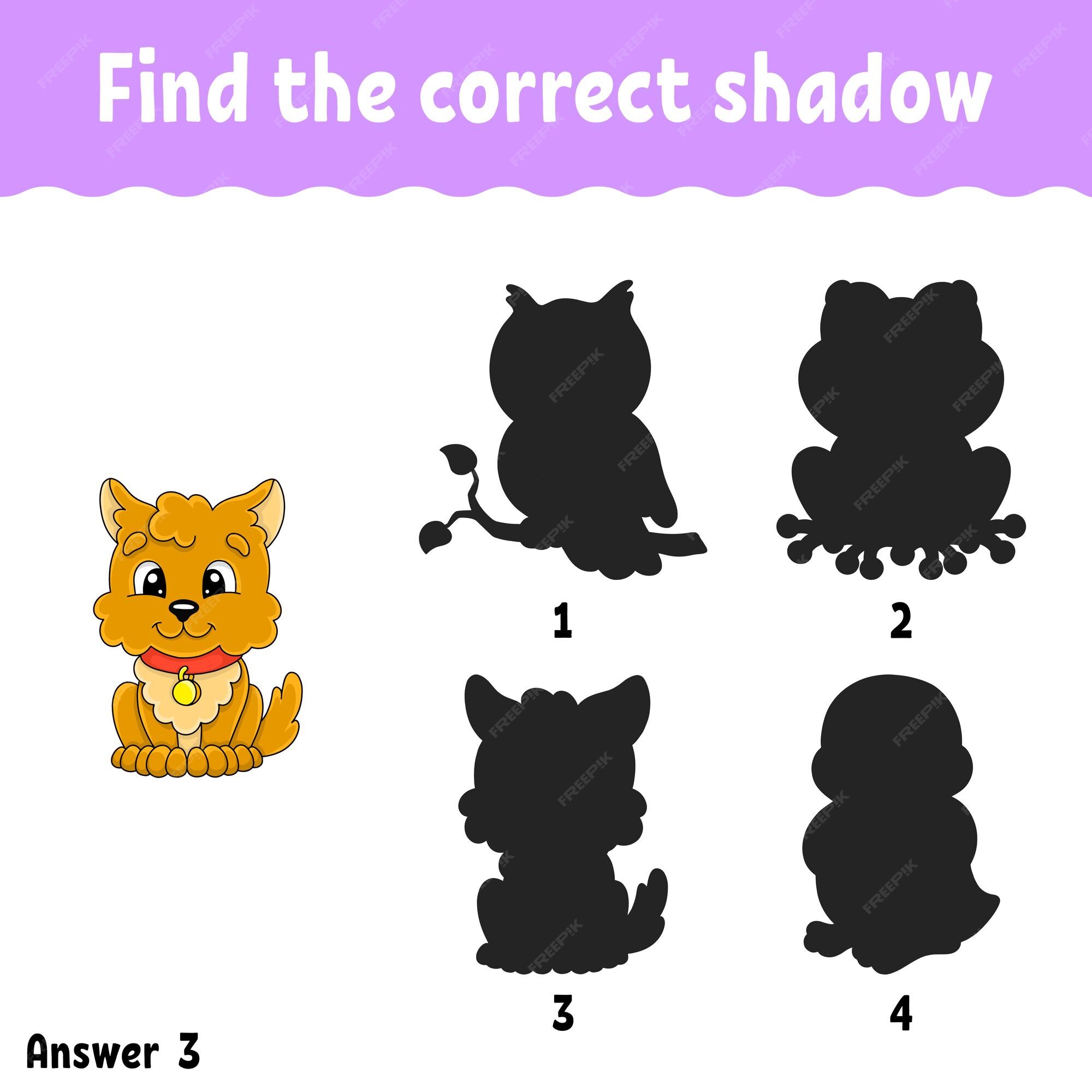 Um jogo de quebra-cabeça para crianças pré-escolares encontra a sombra  certa cartoon cat silhouette