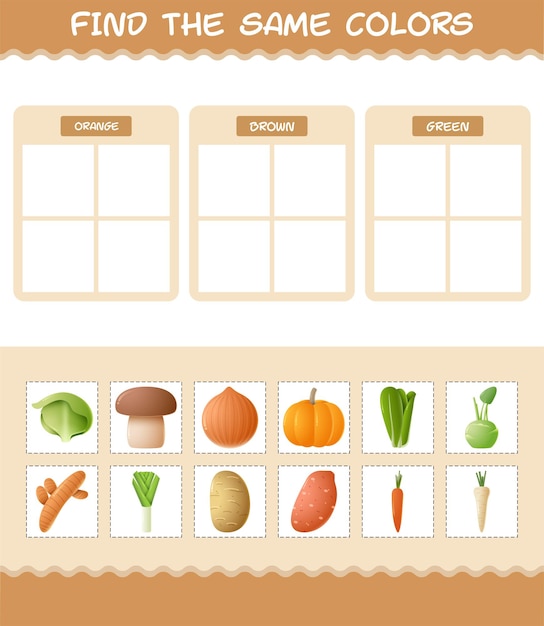 Encontre as mesmas cores de vegetais. busca e jogo de correspondência. jogo educativo para crianças e bebês antes da idade escolar